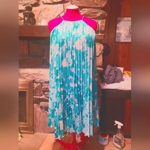 SOLD Pleated Calvin Klein Blue Florals Dress Size 8